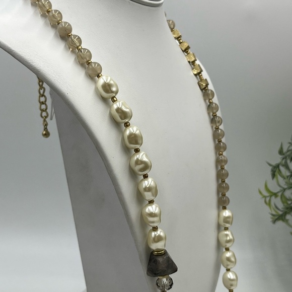 CHICOS Gold Tone Crystal Beads Rhinestone Cross Medallion Tassel Adj Necklace - Picture 9 of 16